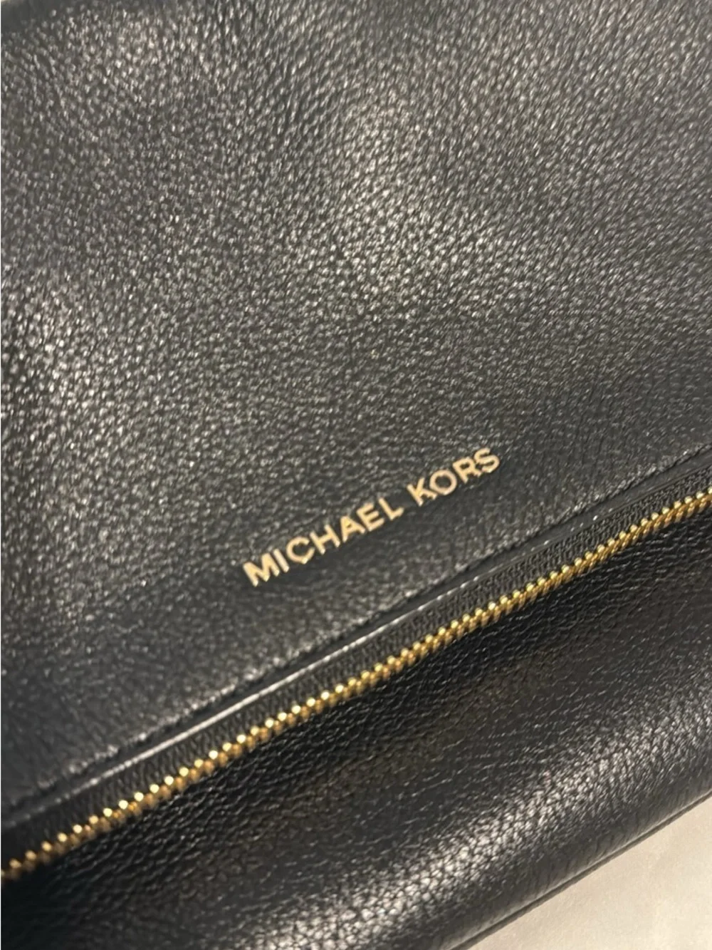 Michael Kors Black Leather Shoulder Bag with Gold Accents